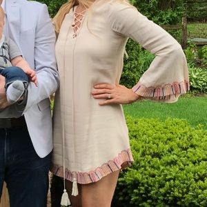 Tea & Cup Tunic Dress with Embroidered 3/4 Sleeves